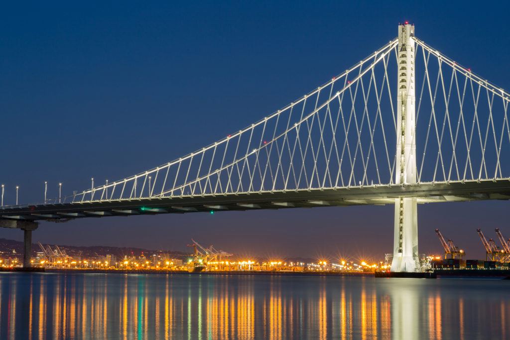 San Francisco's Bay Bridge at Night.